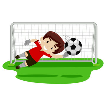 illustration of a goalkeeper Boy trying catching the ball on football gate