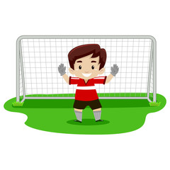 Fototapeta premium Illustration of a Boy playing soccer as GoalKeeper