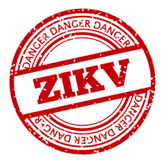 Red and white Zika Virus stamp.