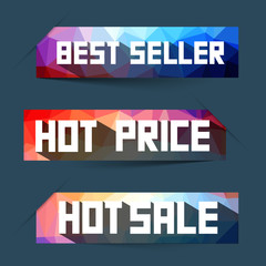 Best Seller - Hot Price - Hot Sale Labels - Tags Set on Triangles Background