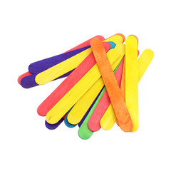 Colorful wood ice lolly sticks, Ice cream sticks, isolated on wh