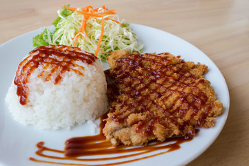 Tonkatsu, Deep fried breaded pork cutlet Japanese style with Rice