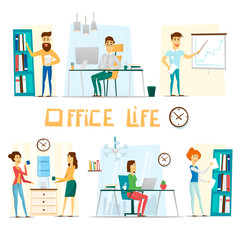 Business people working on office. Flat vector illustration
