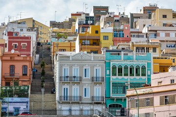 Fototapeta na wymiar Colourful buildings in Las Palmas de Gran Canaria, Spain 