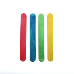 Colorful wood ice lolly sticks, Ice cream sticks, isolated on wh