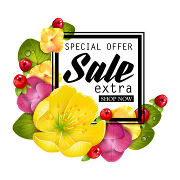 Special offer for sale temlate with frame of flowers