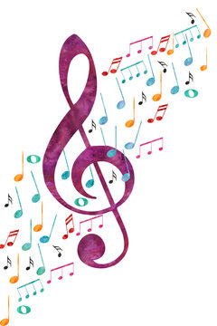 Abstrakter Violinenschlüssel und Noten als Symbole für musikalische Veranstaltungen