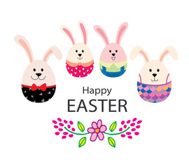 Happy Easter, Cute Bunny, Vector illustration