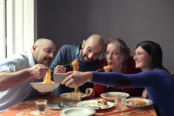 Friends eating together