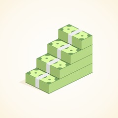 Money steps, Ascent to wealth, Pile of Cash ladder in flat style. Success Vector Illustration