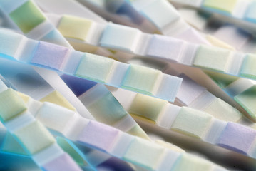 Urine analysis test strips close up