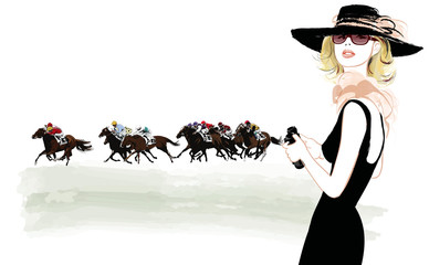 Vrouw in een paardenrenbaan