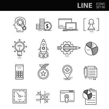 Modern thin line icons set for business