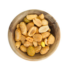 Fresh mixed salted nuts in a bowl, peanut mix