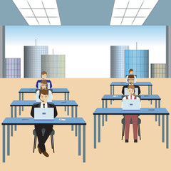 People working in a call center. Office.