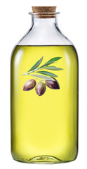 Olive oil and berries on a white background.