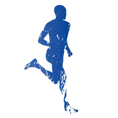Runner, running man, abstract grungy vector silhouette