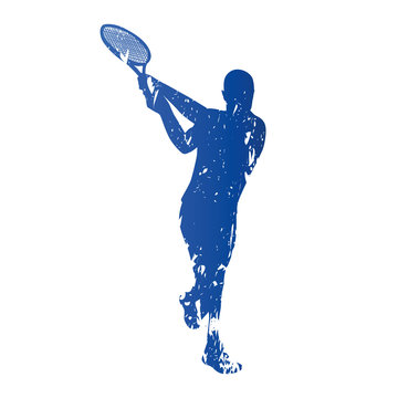 Tennis player, abstract grungy vector silhouette