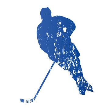 Ice hockey player, abstract grungy vector silhouette