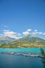reservoir Lac de Serre-Ponson. River Durance. South-east of France. Hautes-Alpes. Provence