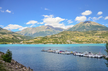 reservoir Lac de Serre-Ponson. River Durance. South-east of France. Hautes-Alpes. 