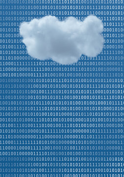 Fluffy White Cloud in Blue Sky with Binary Data