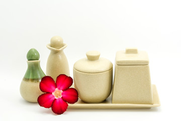Fototapeta na wymiar ceramic set for spa products