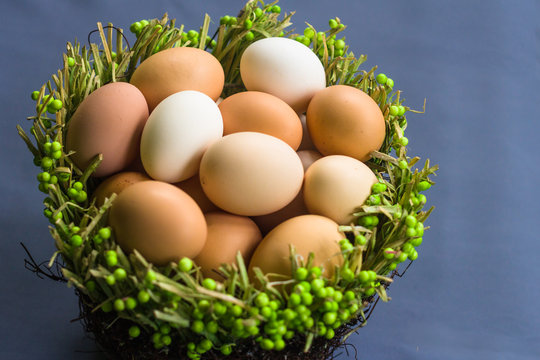 Eggs in the green basket close