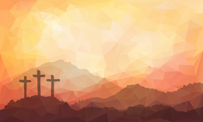 Obraz premium Easter scene with cross. Jesus Christ. Watercolor vector illustration 