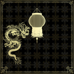 golden Chinese dragon on a black background
