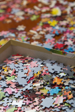 colorful jigsaw puzzle on the desk