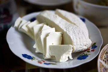 Fresh goat cheese on a plate