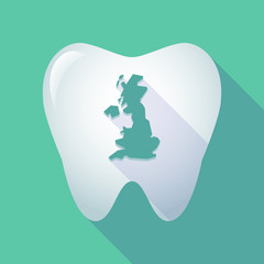 long shadow tooth icon with  a map of the UK