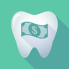 long shadow tooth icon with a dollar bank note
