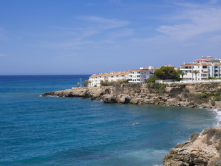Playa El Salón, Strand, Nerja, Provinz Malaga, Costa del Sol, Andalusien, Spanien