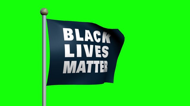 HD video of a dark blue flag bearing the words, "BLACK LIVES MATTER," set against a green screen (chroma key).