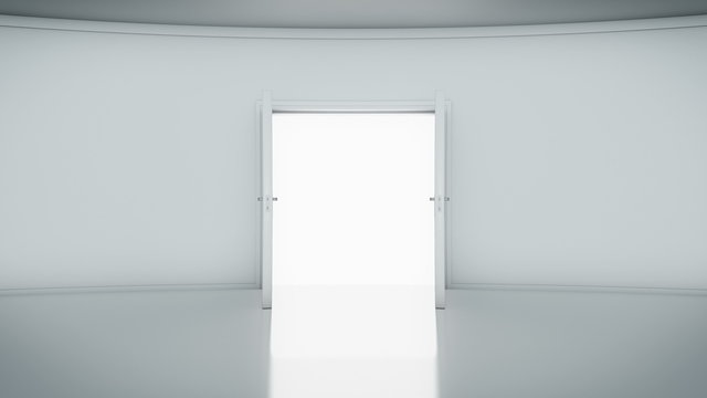 4K Door Opening with white background (alpha matte). You can replace background.