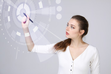 Future technology. Woman working with futuristic interface 
