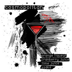 Cosmopolitan cocktail in grunge style. 