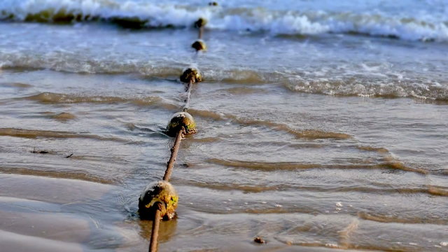Old buoys in the sea near coastline