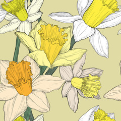 jonquil daffodil narcissus seamless pattern
