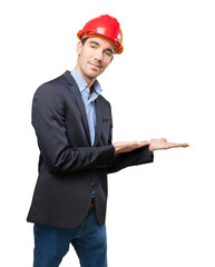 Satisfied architect with show gesture