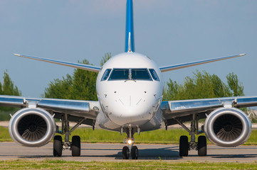 Naklejka premium Business Jet with the two jet engines, front view. business, travel concept