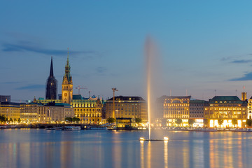 Naklejka premium The city of Hamburg with the Binnenalster lake at dawn