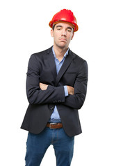 Tired young architect