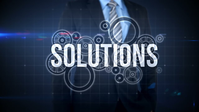 Businessman pressing touch screen