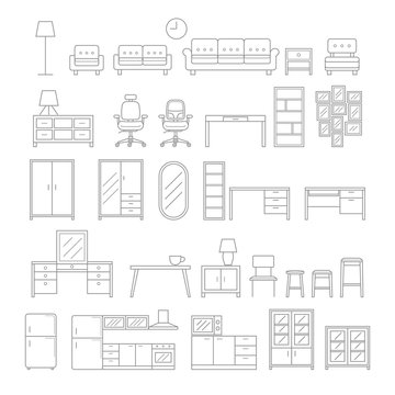 Furniture line icons style. Vector illustration.