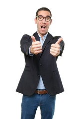 Surprised businessman with okay gesture