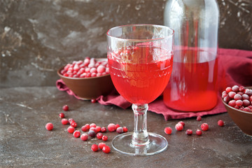 Cranberry juice on a dark background
