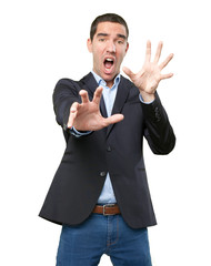 Frightened young businessman